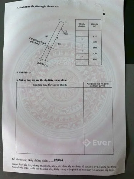 TtBÁN ĐẤT NỀN CÓ THỔ CƯ MẶT TIỀN QL57C - THUẬN ĐIỀN (GIỒNG TRÔM) Diện tích đất: 170m2, ngang 4,3m