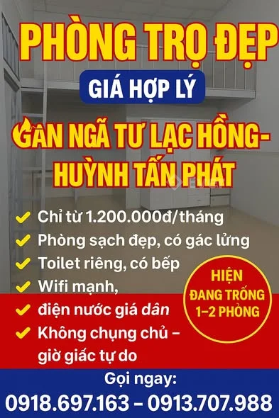 HótPHÒNG TRỌ ĐẸP – GIÁ HỢP LÝ – GẦN NGÃ TƯ LẠC HỒNG – HUỲNH TẤN PHÁT242/3