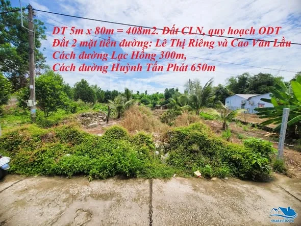 Bán đất 400m2 có 2 mặt tiền đường Lê Thị Riêng và Cao Văn Lầu (phường Vĩnh Hiệp, Tp Rạch Giá ) - 1,6 tỷ - 408m²