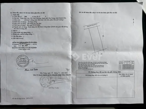 Cần bán lô đất đẹp, thôn Đắc Lộc 1, Vĩnh Phương, Bắc Nha Trang Sổ riêng : 409m2 đất TCLN. Hướng Bắc
