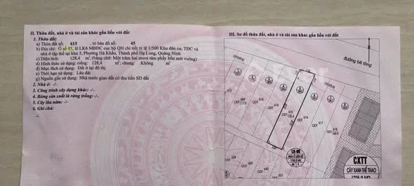 Cc gửi bán Tdc đầm sen hà khẩu - phường việt Hưng - QN Dt 128.4m , full xd ,hướng đông Bắc