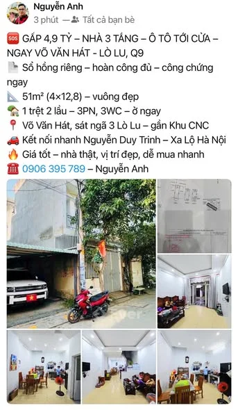 CHỈ 4,95 TỶ – NHÀ 3 TẦNG VÕ VĂN HÁT – LÒ LU Q9 – Ô TÔ ĐỖ CỬA – VÀO Ở NGAY