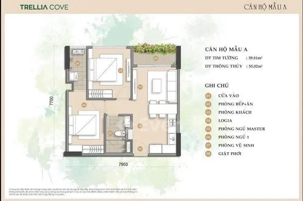 CĂN HỘ TRELLIA COVE – MIZUKI PARKDiện tích: 60m² | 2PN – 1WC – Ban côngGiá chỉ: 4,2TỶ