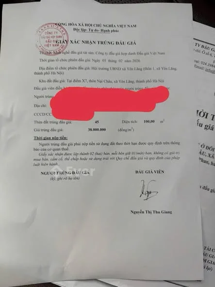 Chính chủ gửi bán một số lô đẹp tại đấu giá Nại Châu – Yên Lãng – Hà Nội