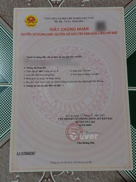 Chính chủ gửi bán lô đất 104,4m2 ngang gần 5m tại thôn Kim Côn, xã Chiến Thắng, huyện An Lão cũ