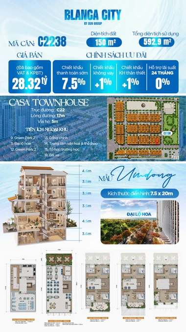 Bán biệt thự Blanca City, 28,32 tỷ, 150m2, 6PN + 6WC, 4 tầng, Vũng Tàu