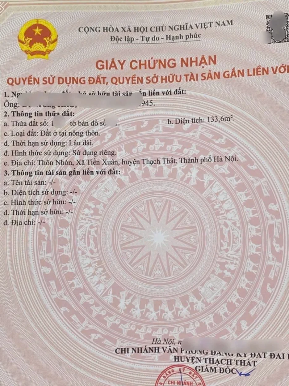 Bán lô đất 133m2 tại Nhòn Yên Xuân Hà Nội giá 29tr/m2